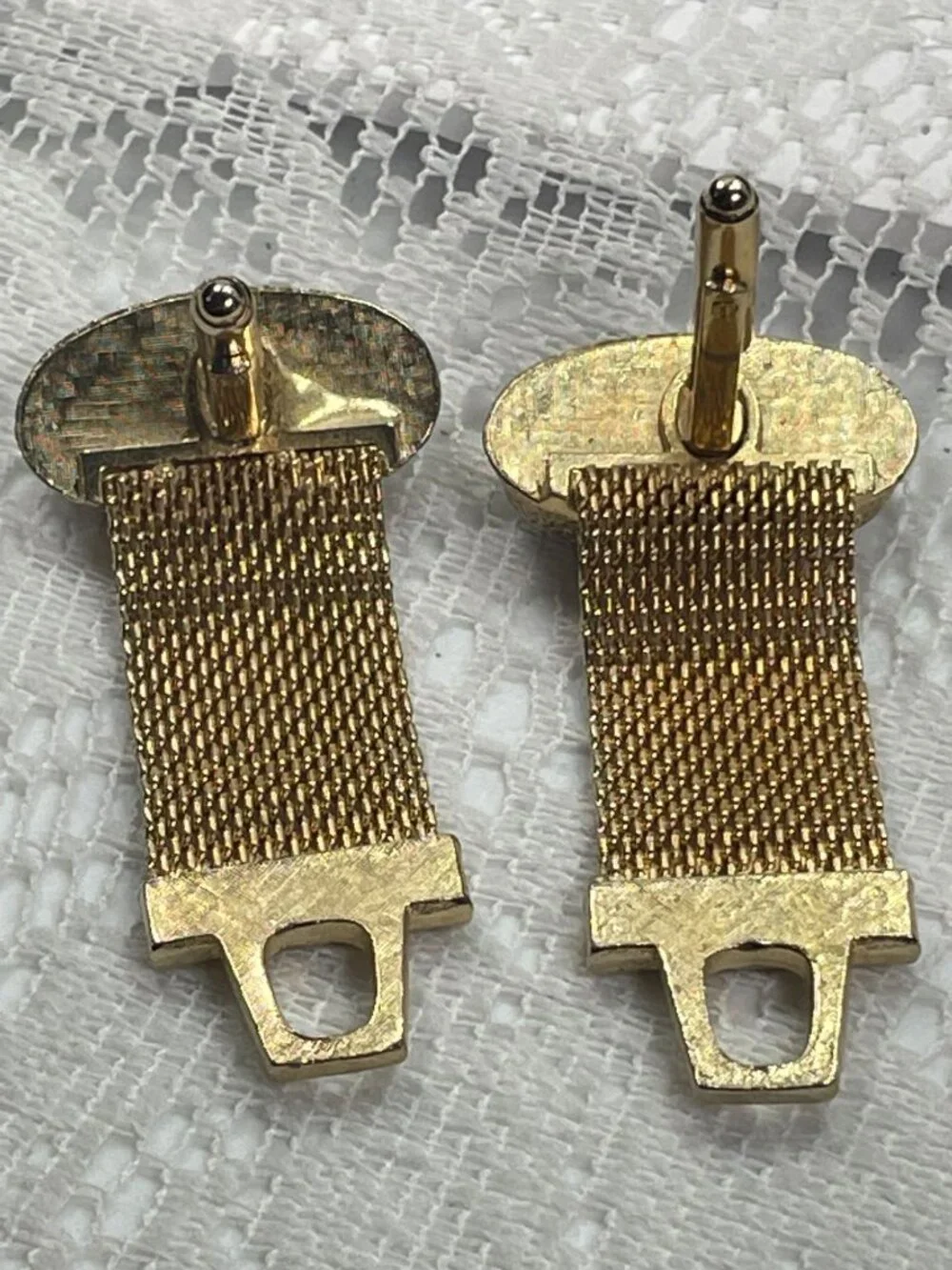 Vintage HICKOK Gold Mesh Wrap Cufflinks Black Green Atomic Glass Cabochon MCM